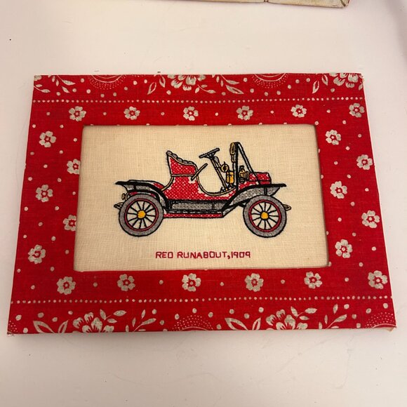 4-Vintage 1970s Embroidered Classic Cars | Handmade Framed Fabric Pane - Picture 7 of 9